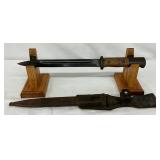 15-Inch WWII Military Bayonet with Wooden Handle and Scabbard