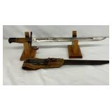 20-Inch Steel Bayonet with Wooden Grip and Scabbard