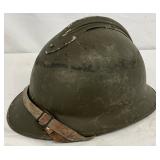 WWII-Era Military Steel Helmet with Leather Liner and Chin Strap