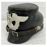 WWII German Leather Helmet with Metal Emblem by Robert Lubstein, Size 59