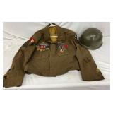 U.S. Military Uniform Jacket with Medals and Helmet