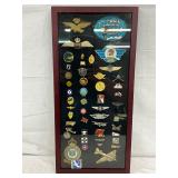 Framed Lot of 44 Early WW2 Era Military and Aviation Metal Insignias and Badges