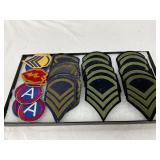 28 WWII Military Patches, Including Chevron Ranks and Unit Insignia