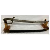 Early Cutlass Sword with Brass Hilt and 27-Inch Steel Blade