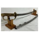 WWII-Era Japanese Sword with 30-Inch Blade and Metal Scabbard