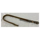 32-Inch Leather Riding Crop with Silver-Tone Handle and Chain Detail