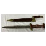 13-Inch WWII German Dagger with Scabbard and Leather Accents