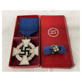 WWII German 25-Year Service Cross Medal with Case and Ribbon Bar