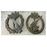 Two Early German Military Medal Pins with Eagle and Wreath Designs