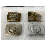 4 WWII Era Belt Buckles with Military and Symbolic Designs
