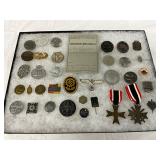 36 WW2 German Medals, Badges, and Documents in Display Case