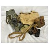 U.S. Military Gas Mask with Carry Bag and Binoculars with Case