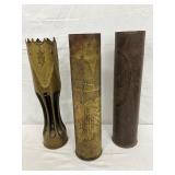 3 Military Trench Art Shell Casings, 14 Inches