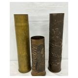 3 Military Shell Art Pieces, 9in to 14in, Early 20th Century