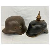 Two German WW2 Helmets, Including M35 Steel Helmet and Pickelhaube