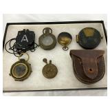 6 Early WWII Era Compasses and Watch with Leather Case