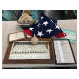 WW2 Era Memorabilia, Including Flag, Framed Items, and More