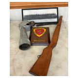 Early World War II Items, Including Rifle Stock, 3D Marine Division Plaque, Periscope, and Photograp