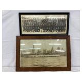 Two Framed Early Naval Ship and Troops Photographs