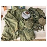 Early WW2 Era Military Gear Including Uniform, Belts, and Canteens