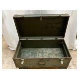 WWII-Era Metal Trunk with Riveted Construction and Hinged Lid