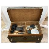 WWII Era Metal Trunk with Stenciled Address and Personal Effects