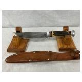 10-Inch Fixed-Blade Knife with Stag Handle and Leather Sheath