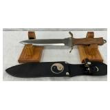11 1/2-Inch Fixed Blade Knife with Wooden Handle and Leather Sheath