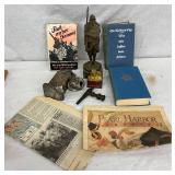 WWII Era Memorabilia Collection Including Books, Figurines, and Documents