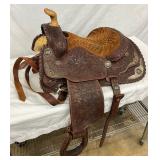 Ryon Tooled Leather Saddle with Sterling Silver Accents Marked Ryon of Fort Worth, Texas