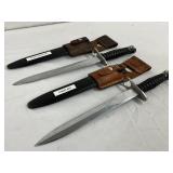 Military-Style Bayonets with Leather Sheaths, 15in Long