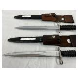 Two 14-Inch Combat Bayonets with Leather Sheaths