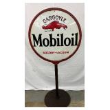 30in Porc. Gargoyle Mobiloil Sidewalk Sign with Cast Iron Base