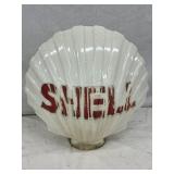 Shell Milk Glass  Globe with Red Lettering, 17in x 17in