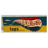 Pepsi-Cola Metal Sign with Caps by Stout Sign Co., 36×13 Inches