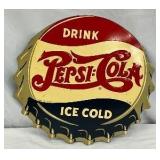 14in. Emb.  Pepsi-Cola Double Dot Die-Cut Metal Cap Sign