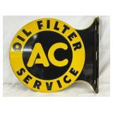 1947 Double-Sided AC Oil Filter Service Flange Sign, 14in x 12in