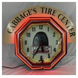Firestone Double Neon Octagon Dealership Clock with Marquee, 31 Inches