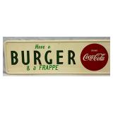 Coca-Cola Self-Framed Metal Sign, ‘Have a Burger and a Frappe,’ 50in x 16in