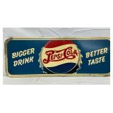 Pepsi-Cola Double Dot Tin Sign with Cap Graphic, 28 1/2 x 10 1/2in. 