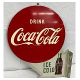 1952 Coca-Cola Ice Cold Flange Sign with Bottle, 18×22in. 