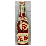 13x44 Pepsi-Cola Die-Cut 5¢ Bottle Sign, Self-Framed