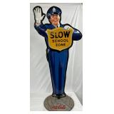 1957 Coca-Cola ‘Slow School Zone’ Policeman DS Sign with Coca-Cola Base, 30x63