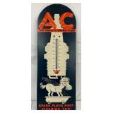 Emb. AC Spark Plug Metal Thermometer Sign, 8 x 21 in.