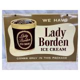 1955 Lady Borden Ice Cream DS Sign, 24in x 16in