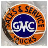 42-Inch Two-Sided Porcelain GMC Trucks Sales & Service Sign