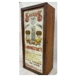 Wooden Sauers Flavoring Extracts Cabinet with Emb Metal Sign 12×26