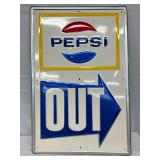 Pepsi-Cola ‘Out’ Emb. Self-Framed Metal Sign, 23 x 35in. 