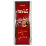 18in x 52 1/2in Coca-Cola Masonite Vertical Sign with ‘Delicious & Refreshing’ Design