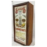 12×26 Wooden Saucers Flavoring Extracts Cabinet with Embossed Metal Sign